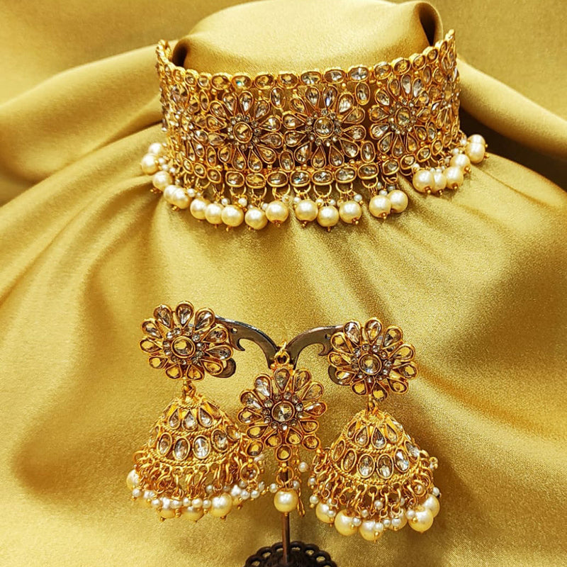 Raj Creations Gold Plated Crystal Stone Choker Necklace Set