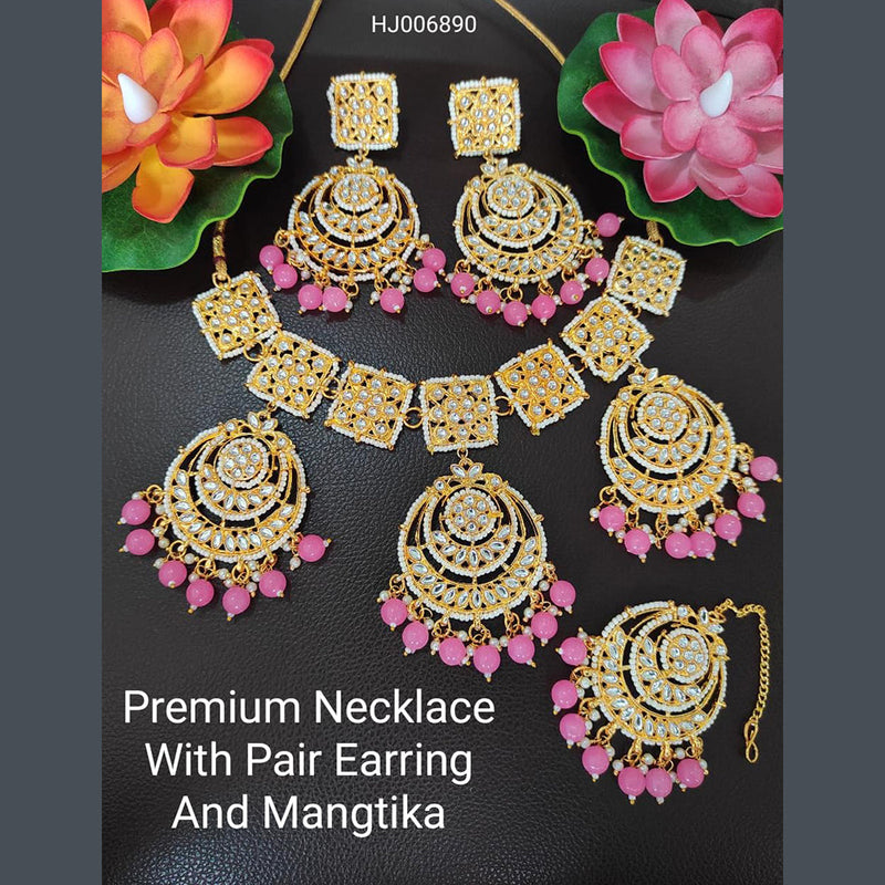 Raj Creations Gold Plated Kundan Stone Necklace Set