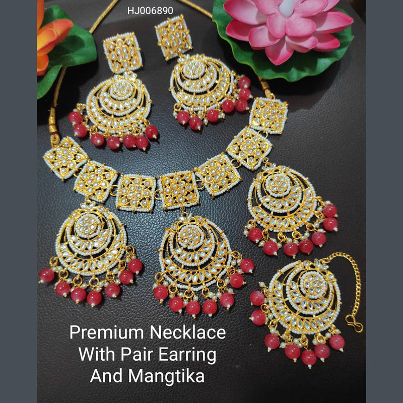 Raj Creations Gold Plated Kundan Stone Necklace Set