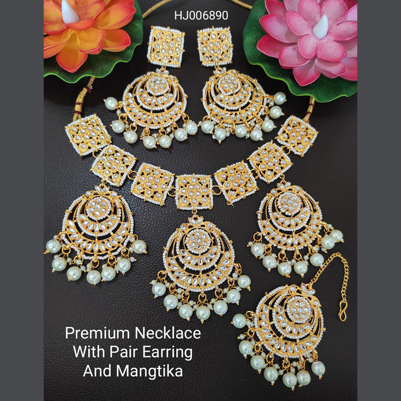 Raj Creations Gold Plated Kundan Stone Necklace Set