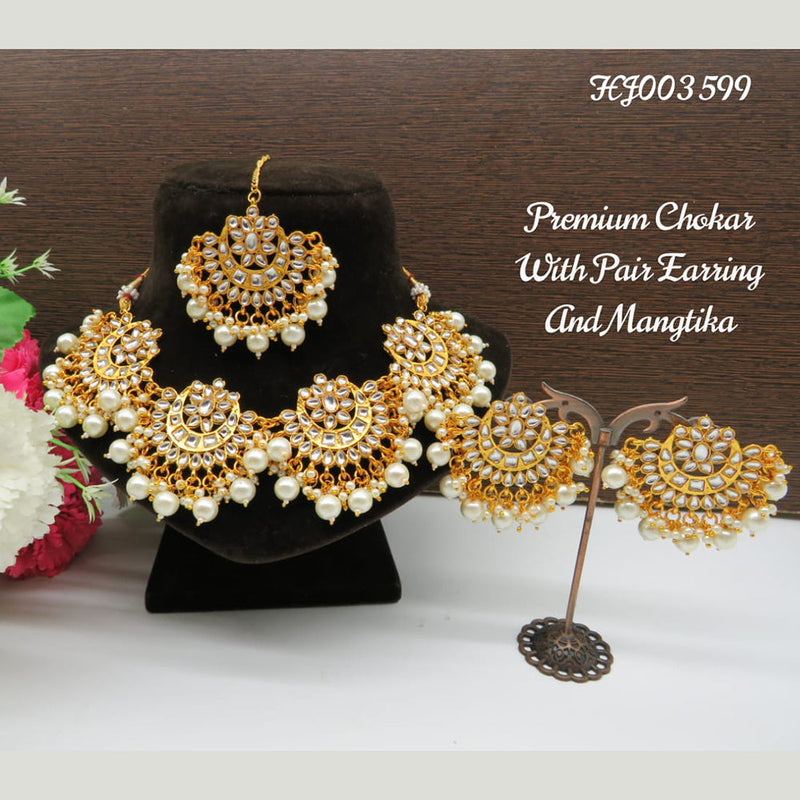 Raj Creations Gold Plated Kundan Stone Choker Necklace Set