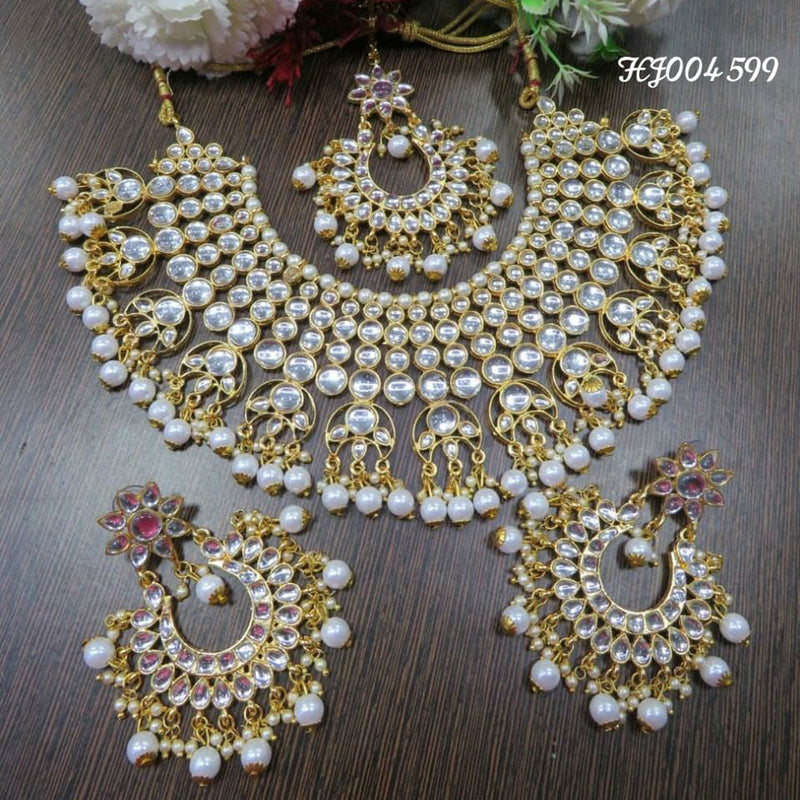 Raj Creations Gold Plated Kundan Stone Necklace Set