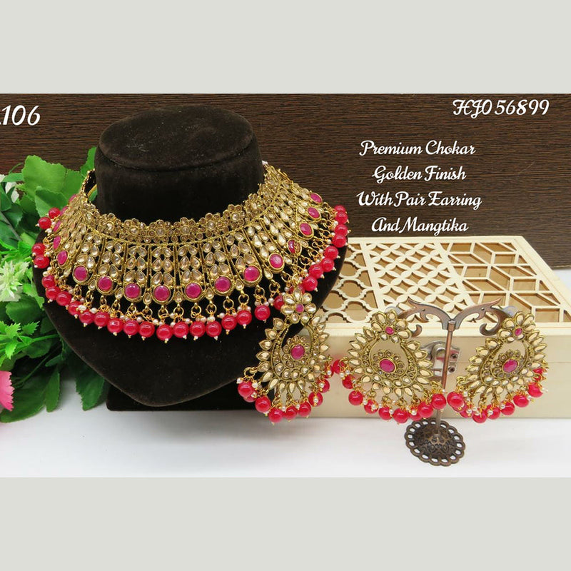 Raj Creations Gold Plated Crystal Stone Choker Necklace Set