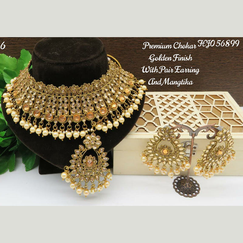 Raj Creations Gold Plated Crystal Stone Choker Necklace Set