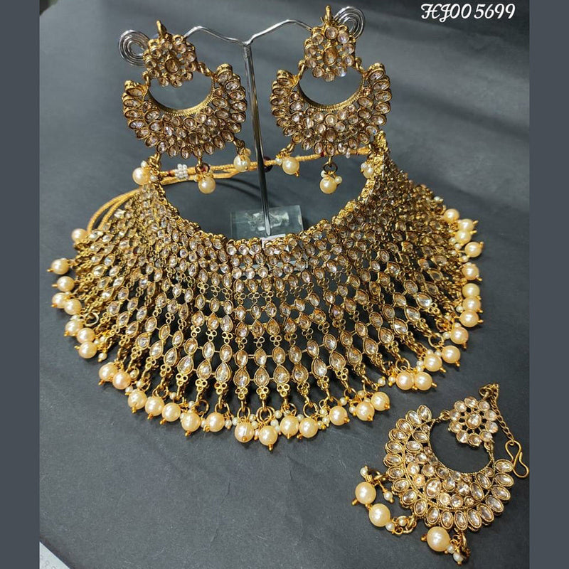 Raj Creations Gold Plated Crystal Stone Choker Necklace Set