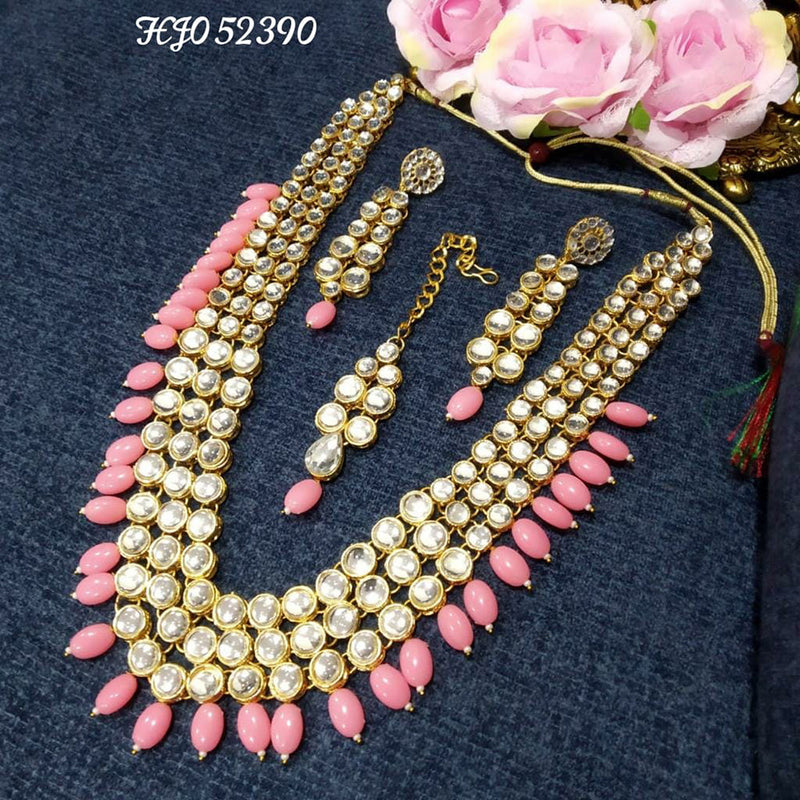 Raj Creations Gold Plated Crystal Stone & Beads Long Necklace Set