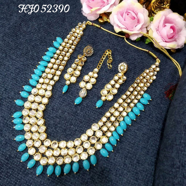 Raj Creations Gold Plated Crystal Stone & Beads Long Necklace Set
