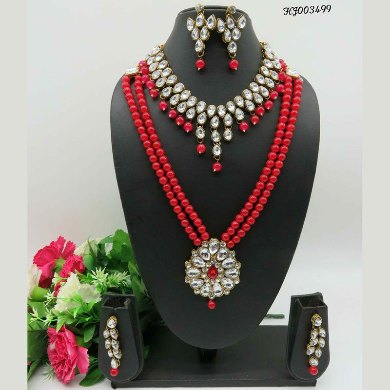 Raj Creation Gold Plated Crystal Stone Double Necklace Set