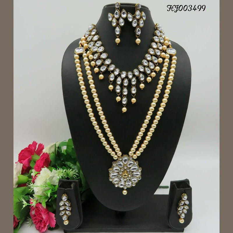 Raj Creation Gold Plated Crystal Stone Double Necklace Set