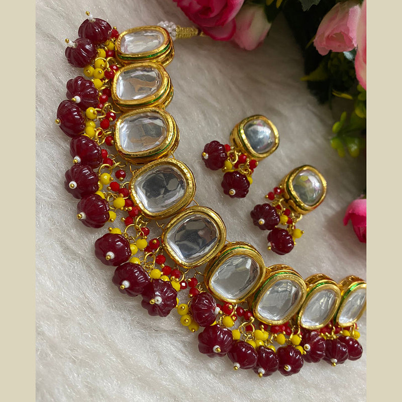 Raj Creation Gold Plated Kundan & Beads Choker Necklace Set