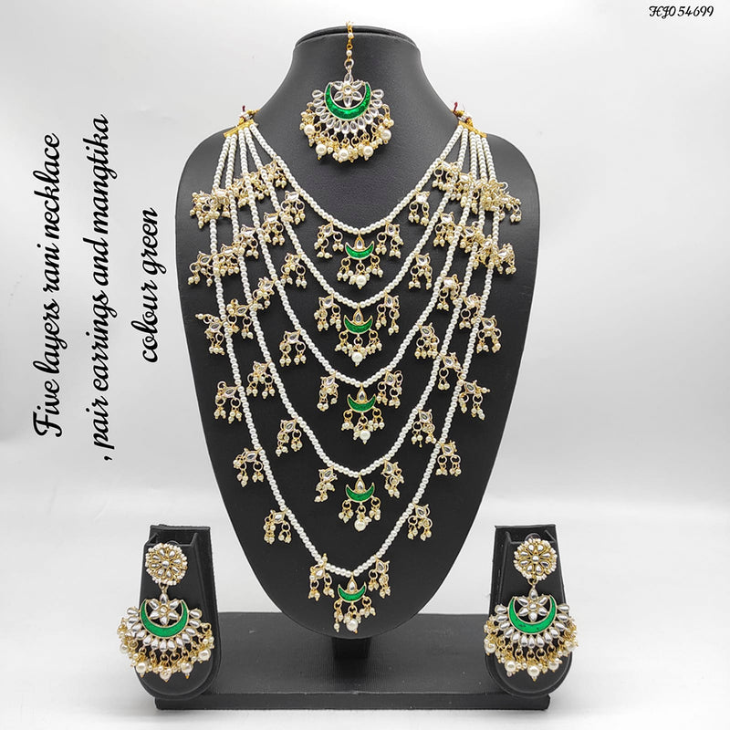 Raj Creations Gold Plated Kundan Stone & Meenakari 5 Layers Necklace Set