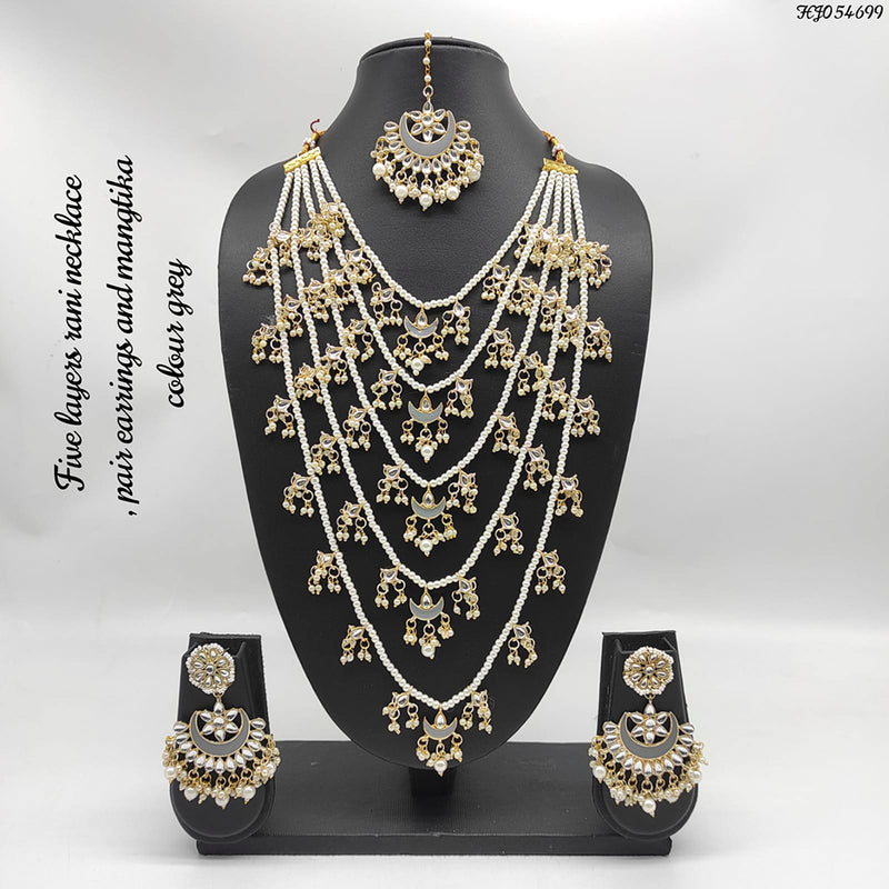 Raj Creations Gold Plated Kundan Stone & Meenakari 5 Layers Necklace Set