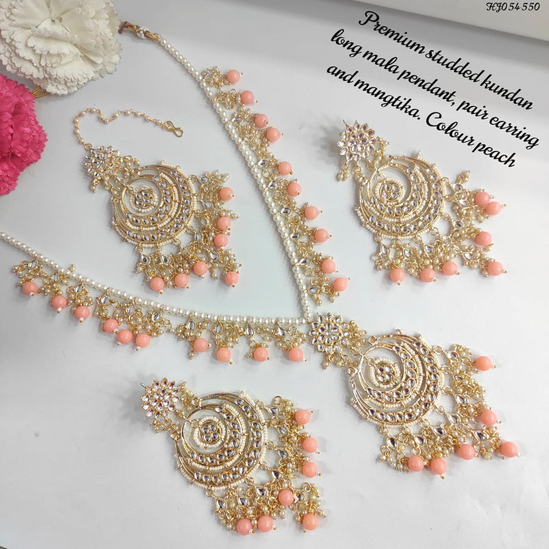 Raj Creations Gold Plated Kundan Stone & Beads Necklace Set