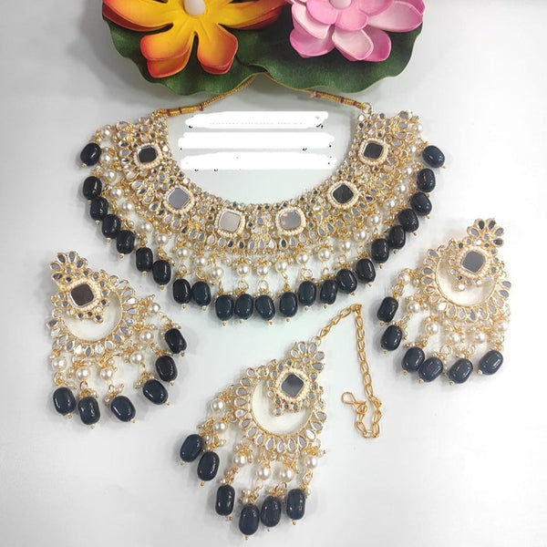 Raj Creations Gold Plated Mirror & Beads Choker Necklace Set With Maangtikka