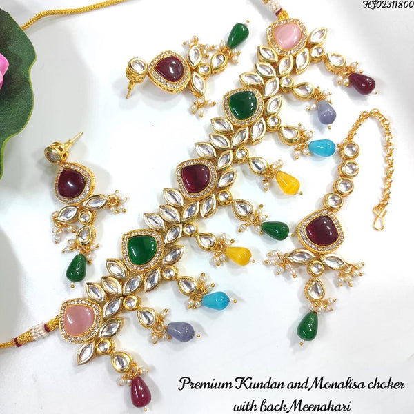 Raj Creations Gold Plated Kundan Stone Choker Necklace Set