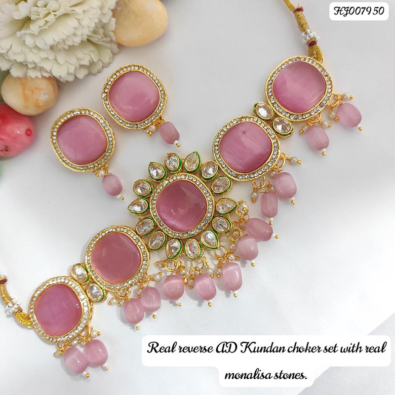 Raj Creations Gold Plated Kundan Stone Choker Necklace Set