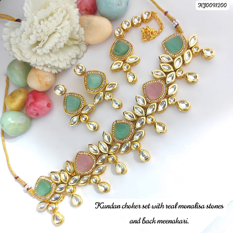 Raj Creations Gold Plated Kundan Stone Choker Necklace Set