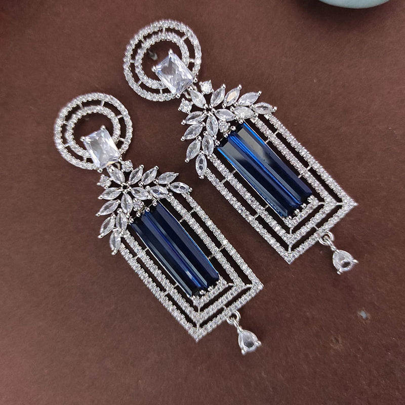 Raj Creations Silver Plated AD Dangler Earrings