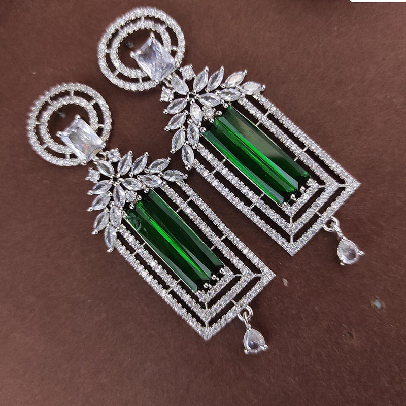 Raj Creations Silver Plated AD Dangler Earrings