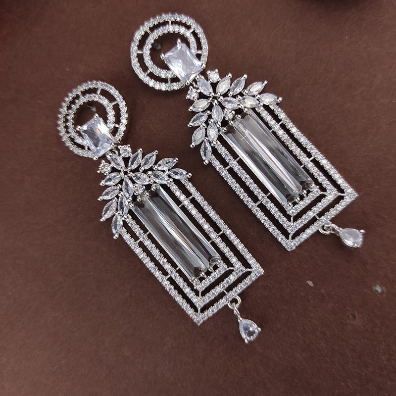 Raj Creations Silver Plated AD Dangler Earrings