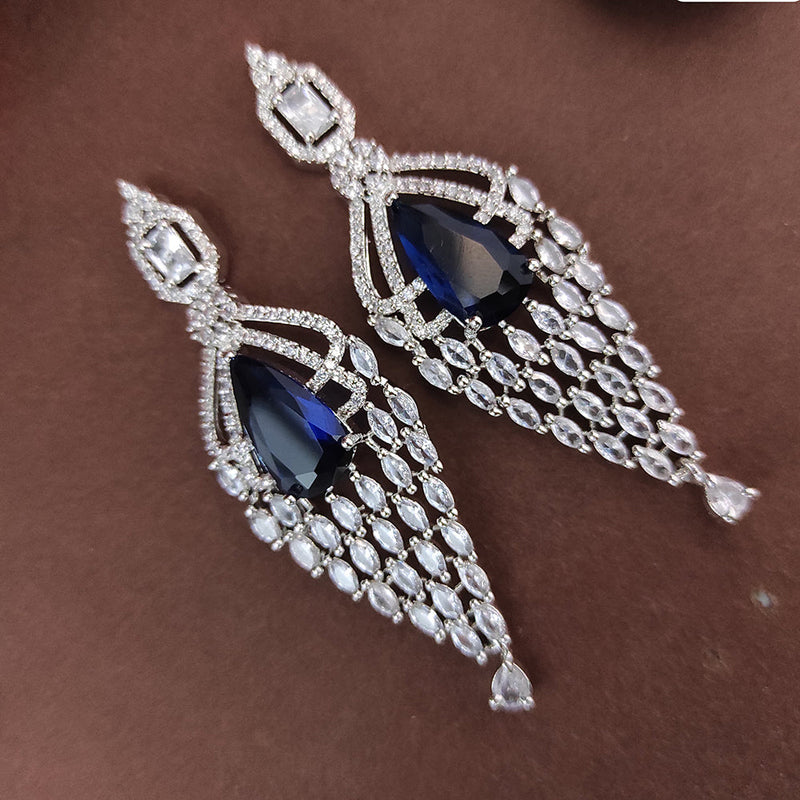 Raj Creations Silver Plated AD Dangler Earrings