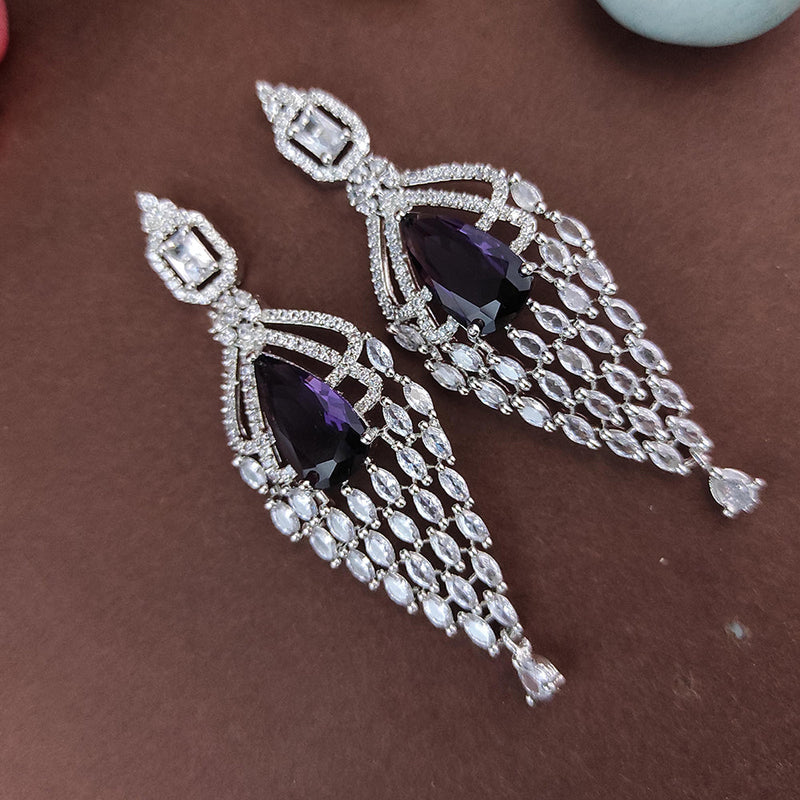 Raj Creations Silver Plated AD Dangler Earrings