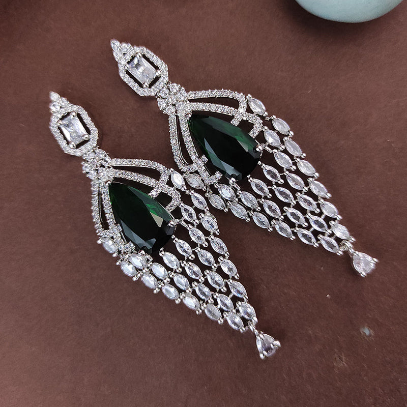 Raj Creations Silver Plated AD Dangler Earrings