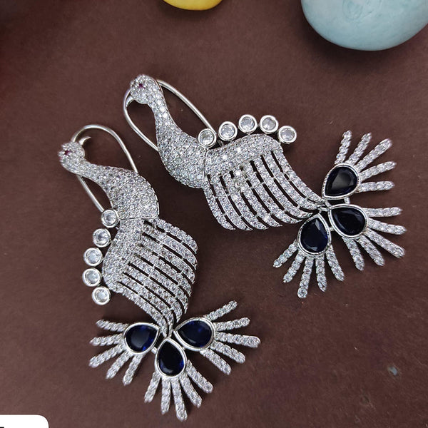 Raj Creations Silver Plated AD Dangler Earrings