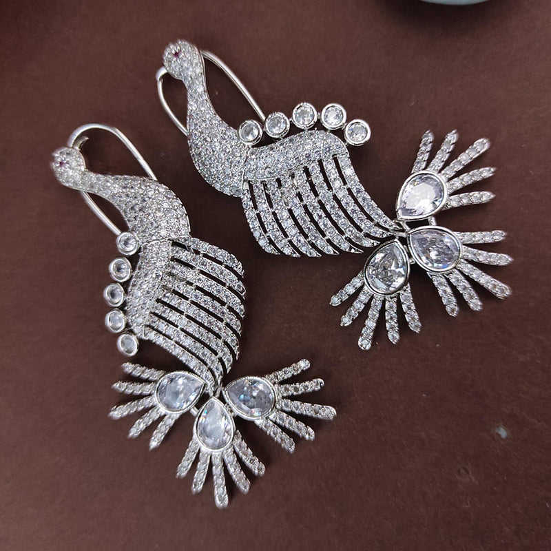 Raj Creations Silver Plated AD Dangler Earrings