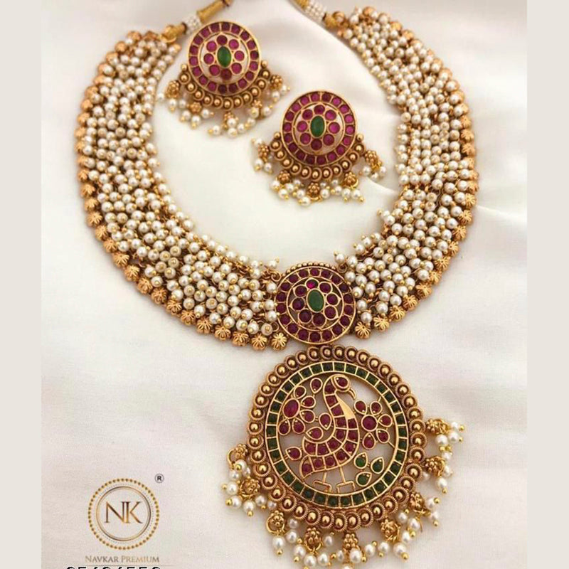 Sangita Creation Gold Plated Pota Stone Necklace Set