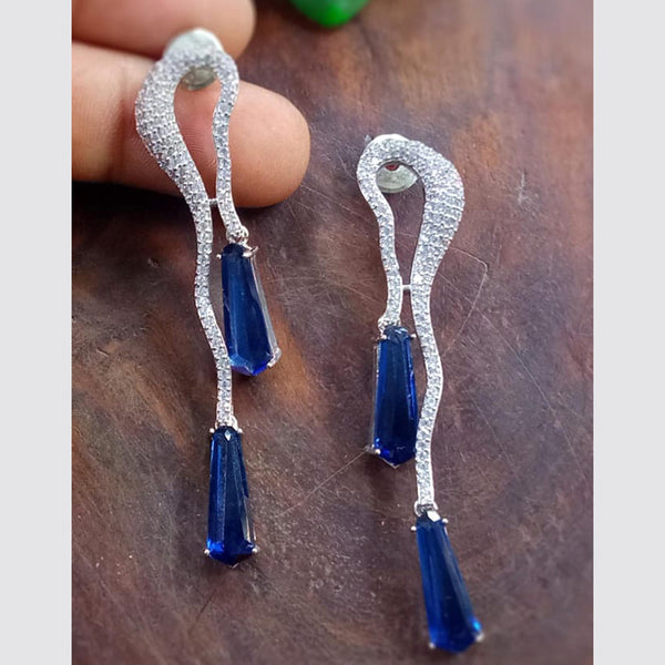 Blue Petal Diamond Silver Plated AD Dangler Earrings