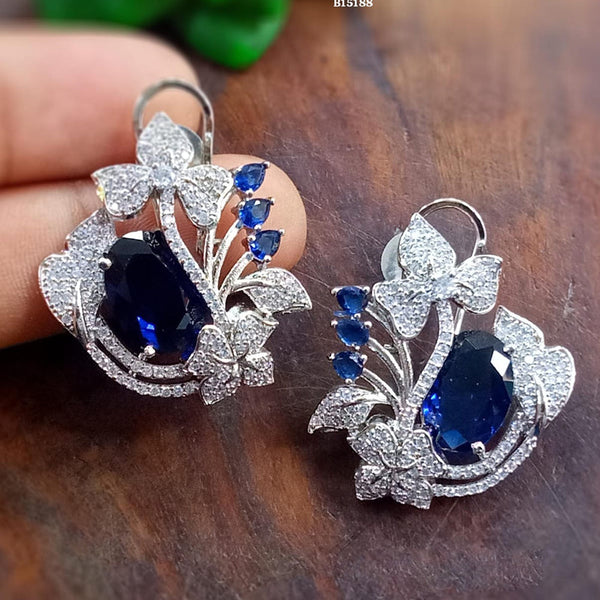 Blue Petal Diamond Silver Plated AD Studs Earrings