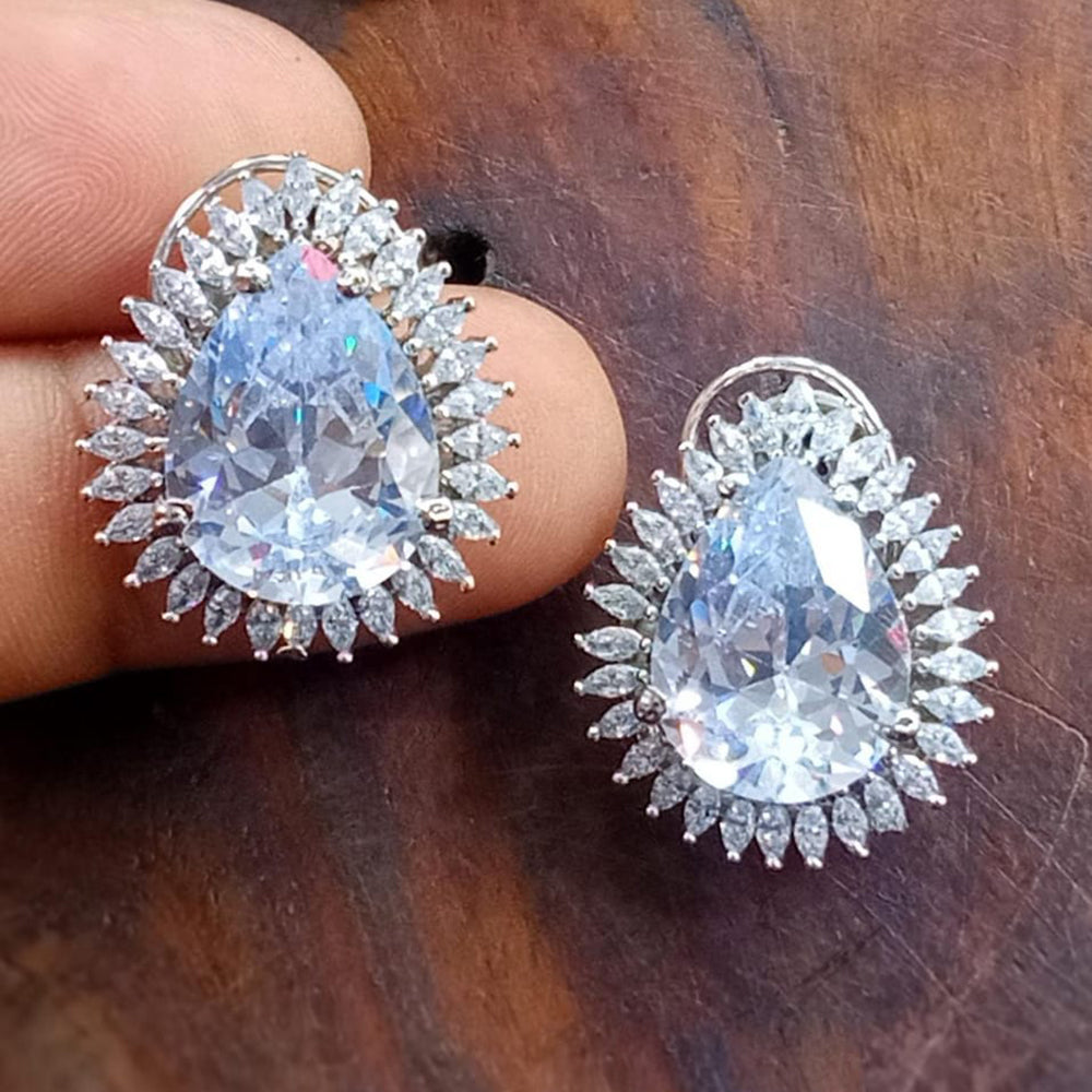 Blue Petal Diamond Silver Plated AD Studs Earrings