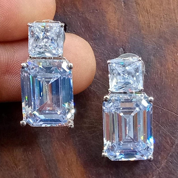 Blue Petal Diamond Silver Plated AD Dangler Earrings