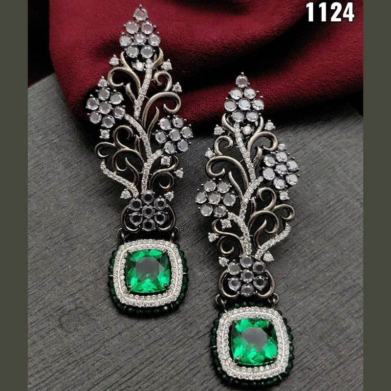 Vivah Creations Oxidised Plated AD Stone dangler Earrings