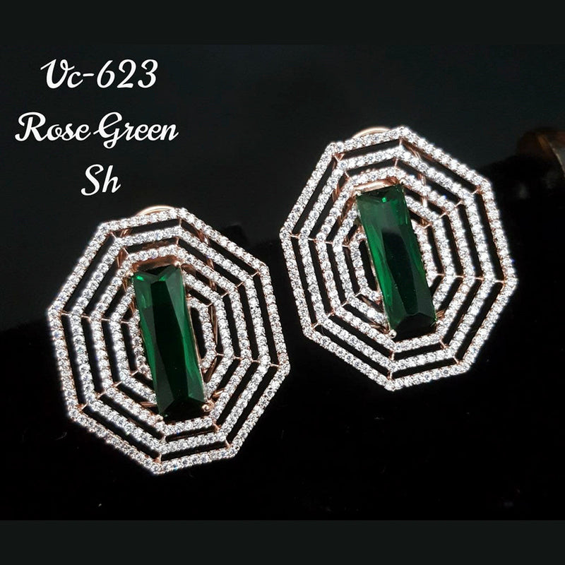 Vivah Creations Rose Gold Plated AD Stone Stud Earrings