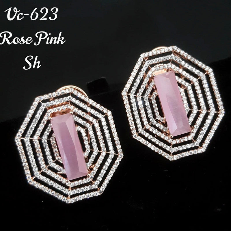 Vivah Creations Rose Gold Plated AD Stone Stud Earrings