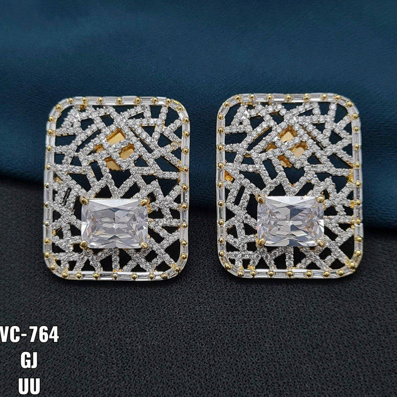 Vivah Creations Gold Plated AD Stone Stud Earrings