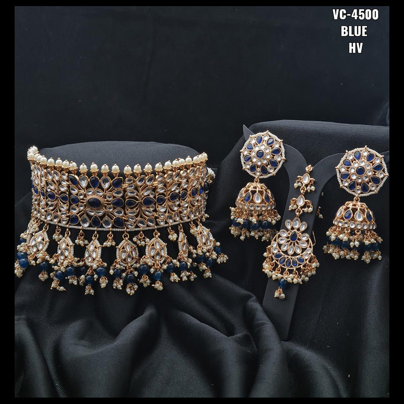 Vivah Creations Gold Plated Kundan & Beads Choker Necklace Set