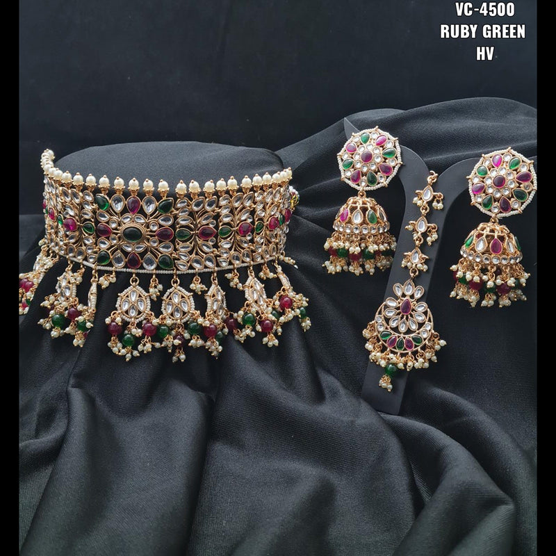 Vivah Creations Gold Plated Kundan & Beads Choker Necklace Set