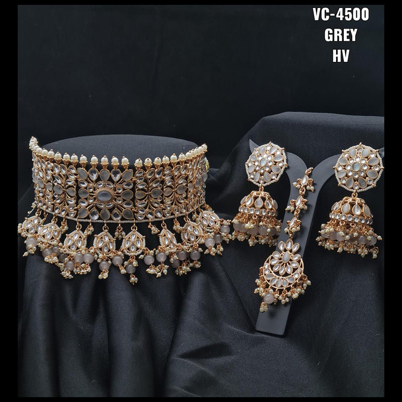 Vivah Creations Gold Plated Kundan & Beads Choker Necklace Set