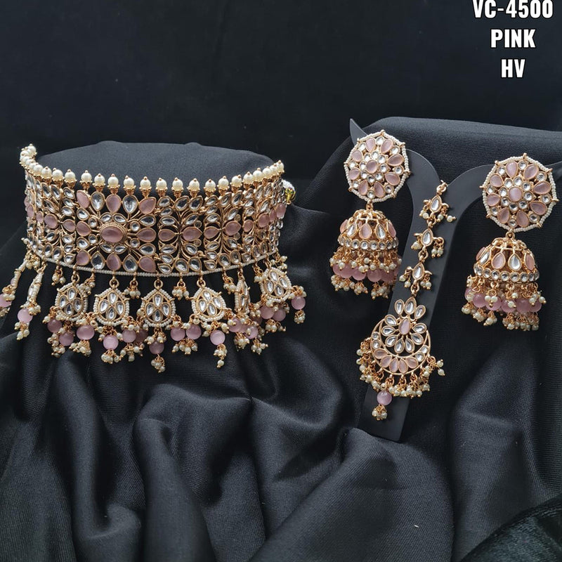 Vivah Creations Gold Plated Kundan & Beads Choker Necklace Set