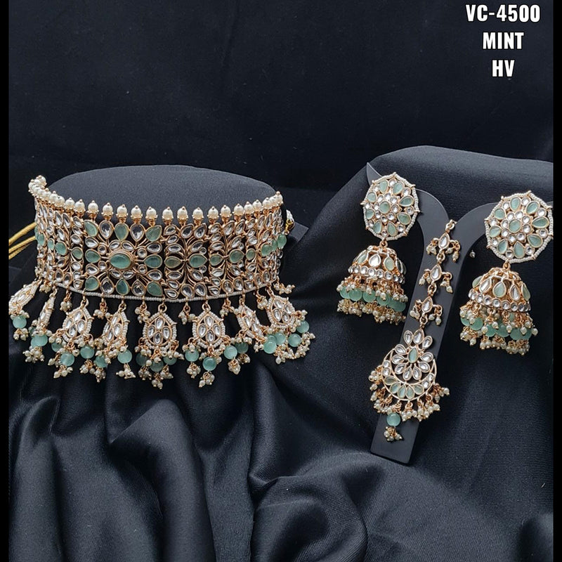 Vivah Creations Gold Plated Kundan & Beads Choker Necklace Set