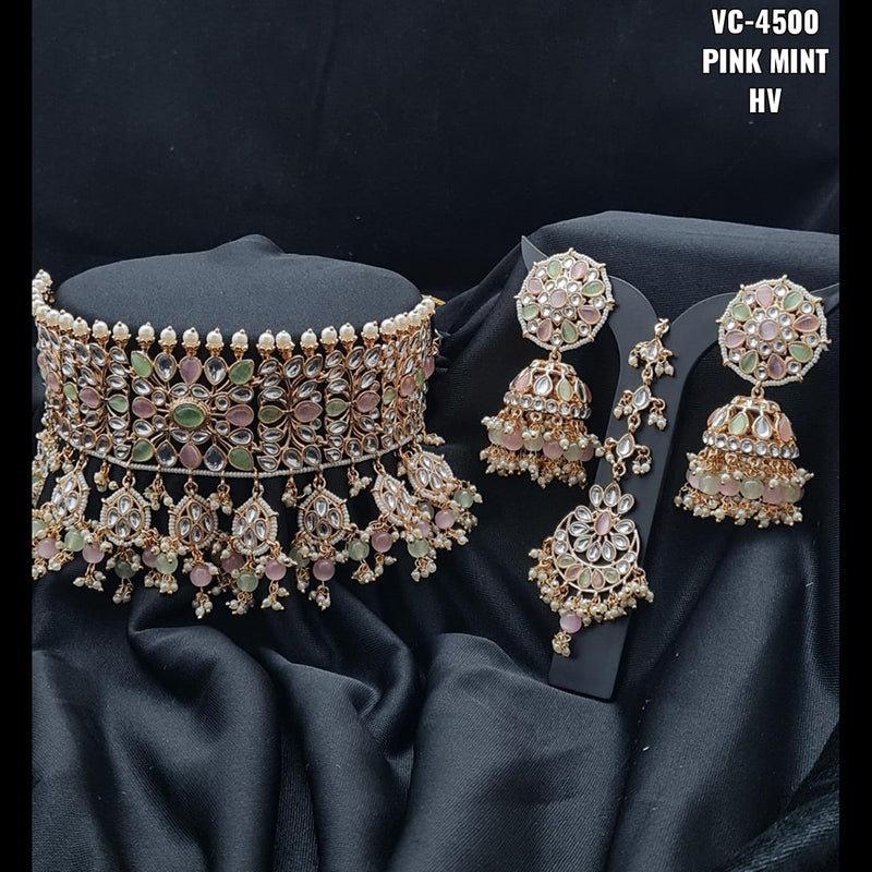 Vivah Creations Gold Plated Kundan & Beads Choker Necklace Set