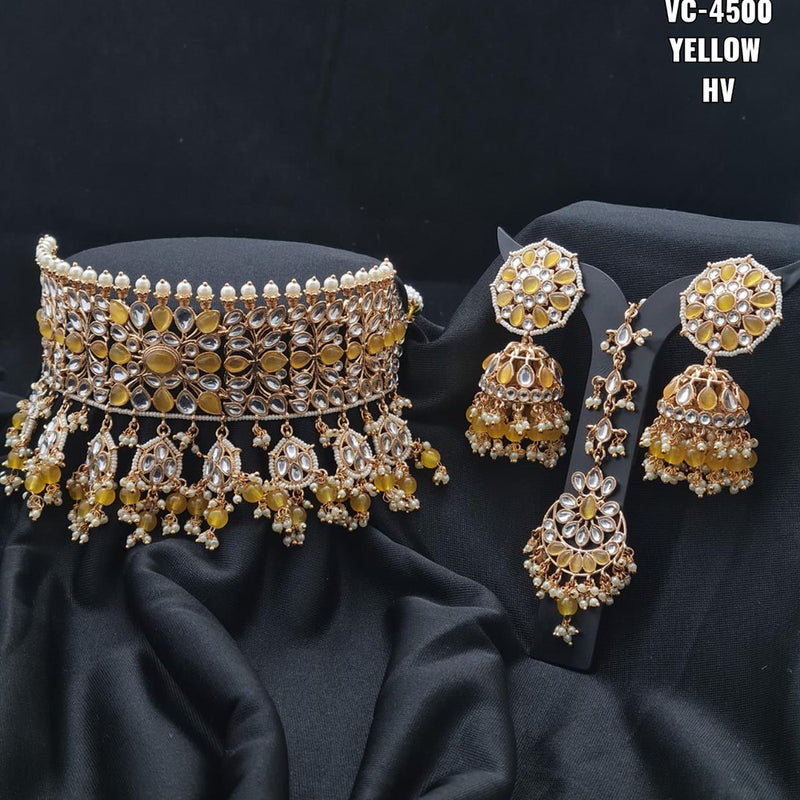 Vivah Creations Gold Plated Kundan & Beads Choker Necklace Set