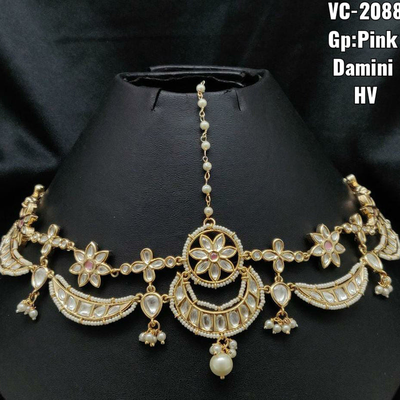 Vivah Creations Gold Plated Kundan & Beads Damini Maangtikka