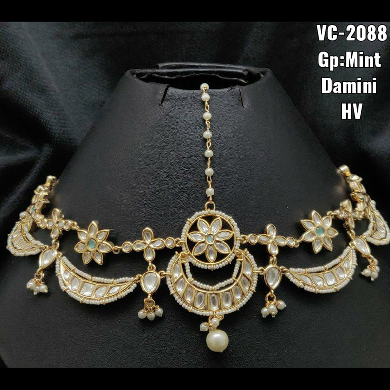 Vivah Creations Gold Plated Kundan & Beads Damini Maangtikka