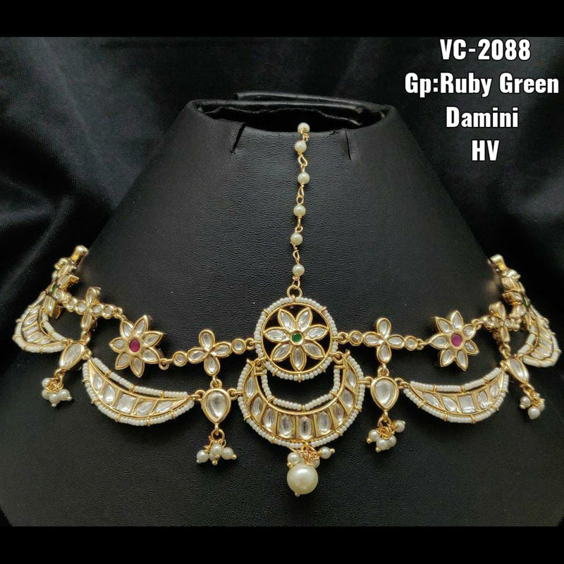 Vivah Creations Gold Plated Kundan & Beads Damini Maangtikka