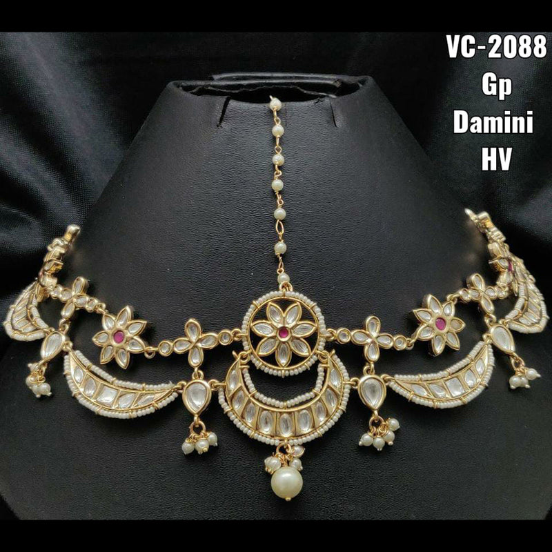 Vivah Creations Gold Plated Kundan & Beads Damini Maangtikka