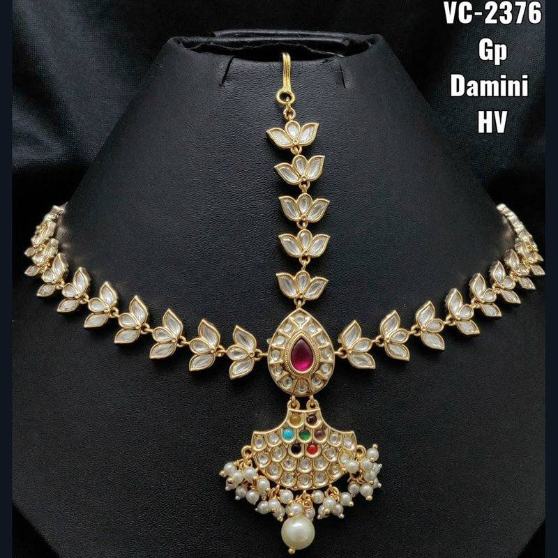 Vivah Creations Gold Plated Kundan & Beads Damini Maangtikka